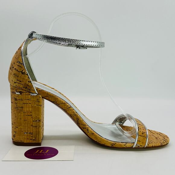 Schutz Women's Cadey Lee Block Cork Silver Leather Causal Sandal Heels Size 9 - Picture 7 of 12